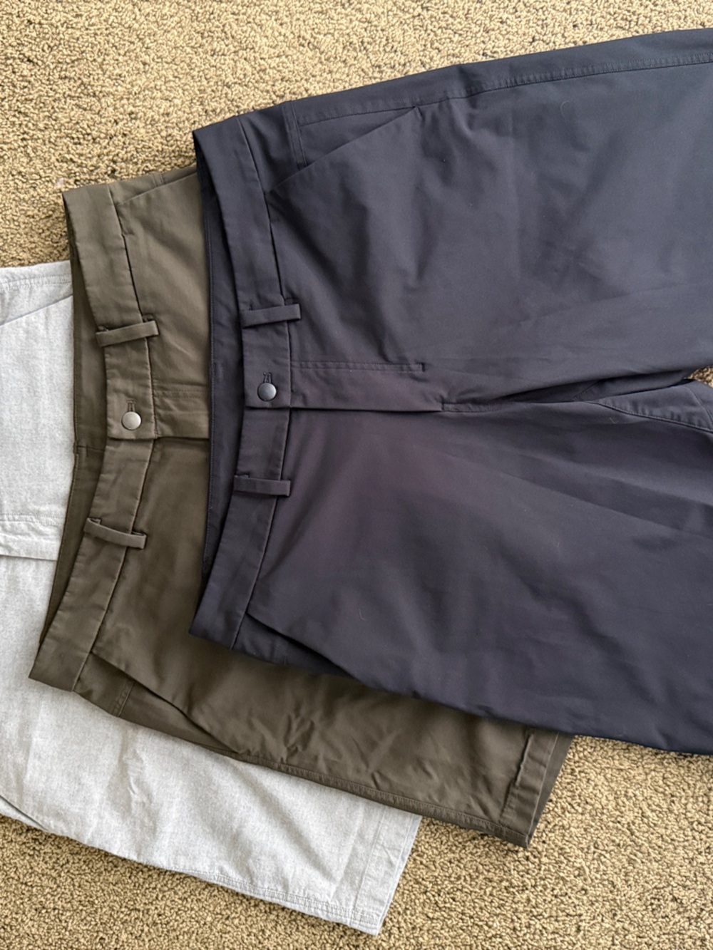 Lot of 3 Men's Lululemon Performance Stretch Shorts - Navy, Olive, Gray - 38